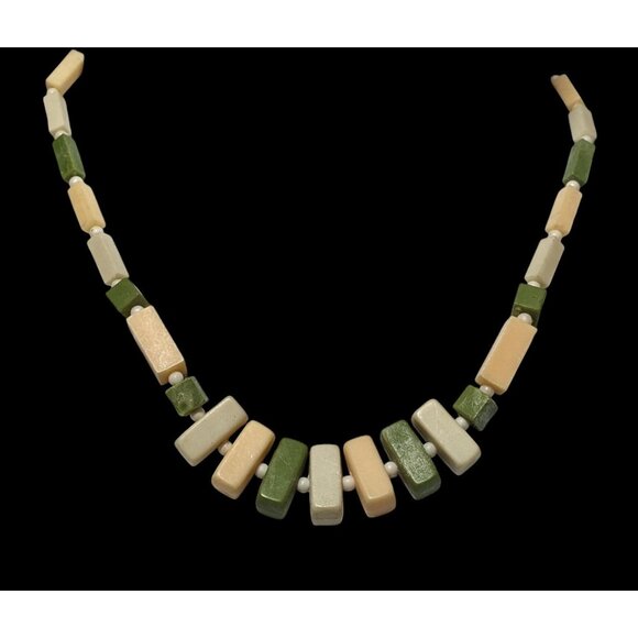 Jewelry - Vintage 1920s Celluloid/Bakelite Green Beaded Necklace